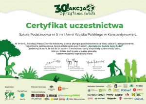 Certyfikat za udział w Akcji Sprzątanie Świata