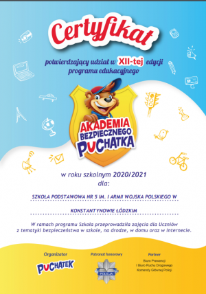 Certyfikat Akademii Bezpiecznego Puchatka