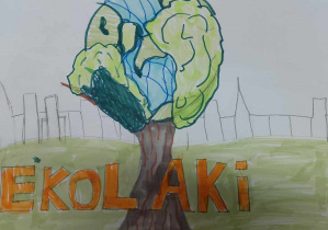 przykładowy projekt loga Ekolaka przedstawiajacy drzewo i napis Ekolaki