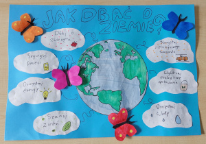 kula Ziemska otoczona kolorowymi motylami oraz chmurkami z konkretnymi poradami