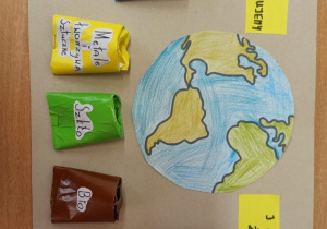 rysunek planety Ziemi i zasady segregacji odpadów