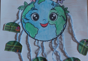 uśmiechnięta Ziemia z różnymi ekologicznymi zadaniami