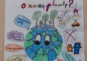 w centrum Ziemia i hasła związane ze sposobami dbania o naszą planetę