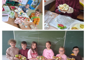 Uczniowie klasy 2b z przygotowanymi kanapkami