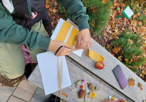 gra terenowa uczniowie zbieraja dary jesieni
